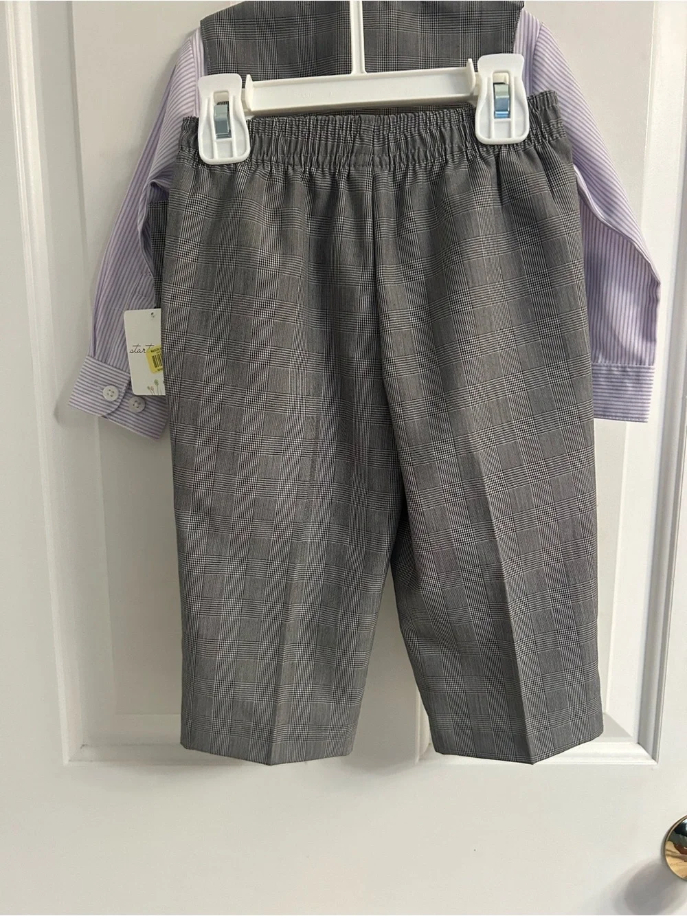 NWT-Starting Out Gray Plaid Vest & Pants Set with Lavender Shirt and Purple Tie